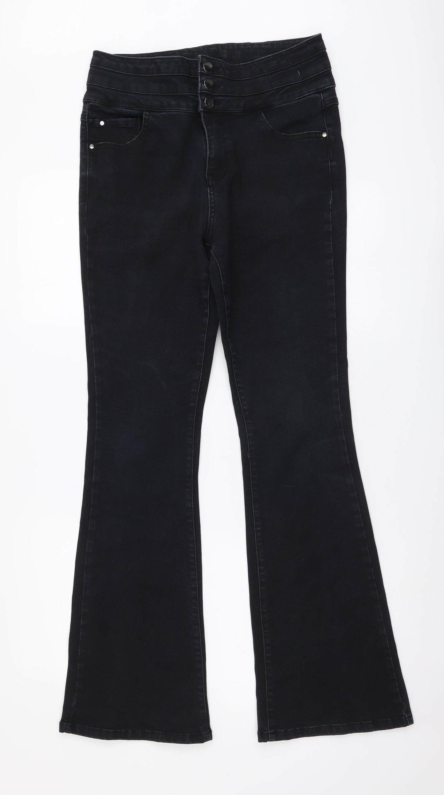 TU Womens Black Cotton Bootcut Jeans Size 12 L30 in Regular Button
