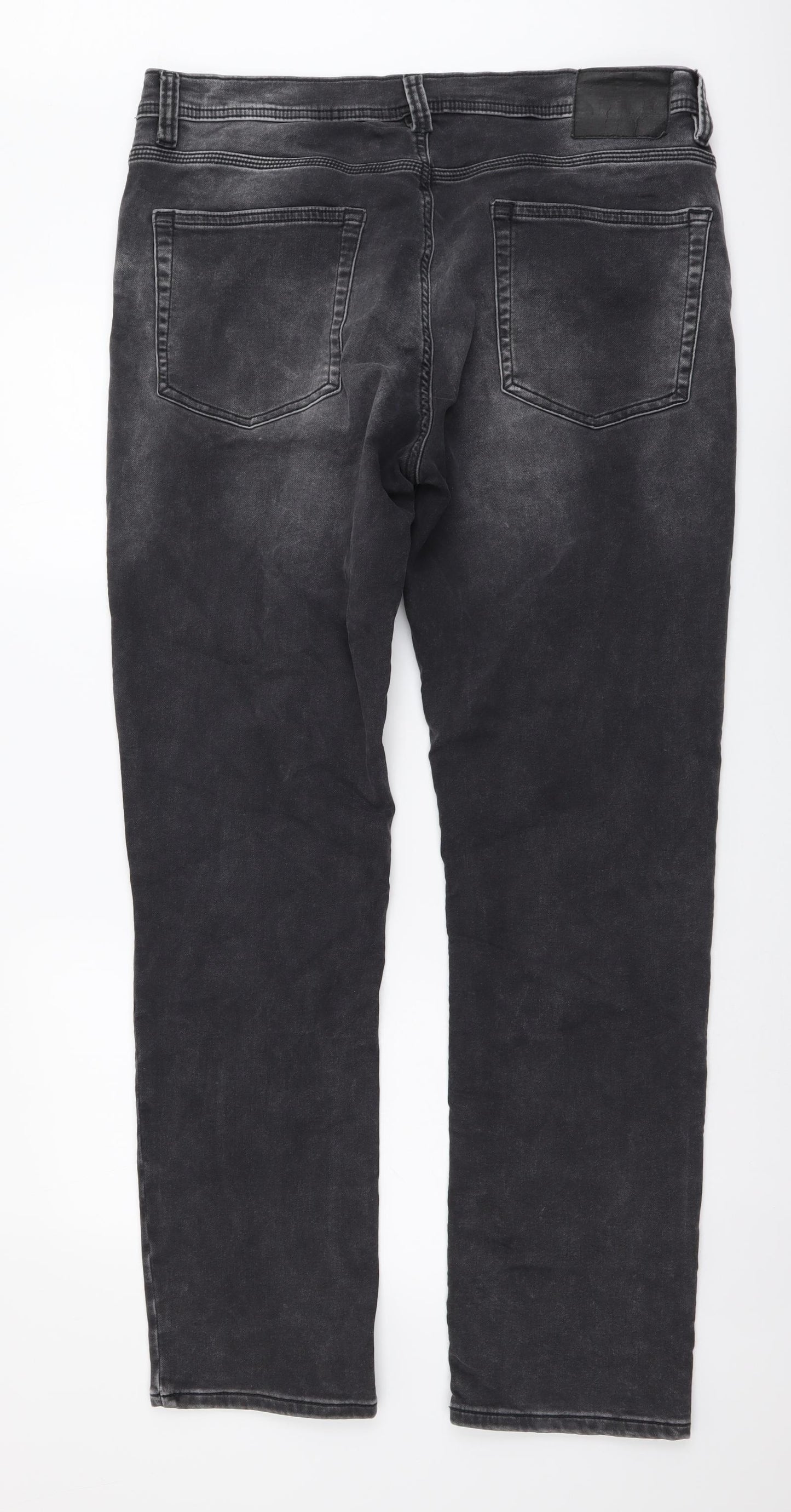 F&F Mens Grey Cotton Straight Jeans Size 38 in Slim Button
