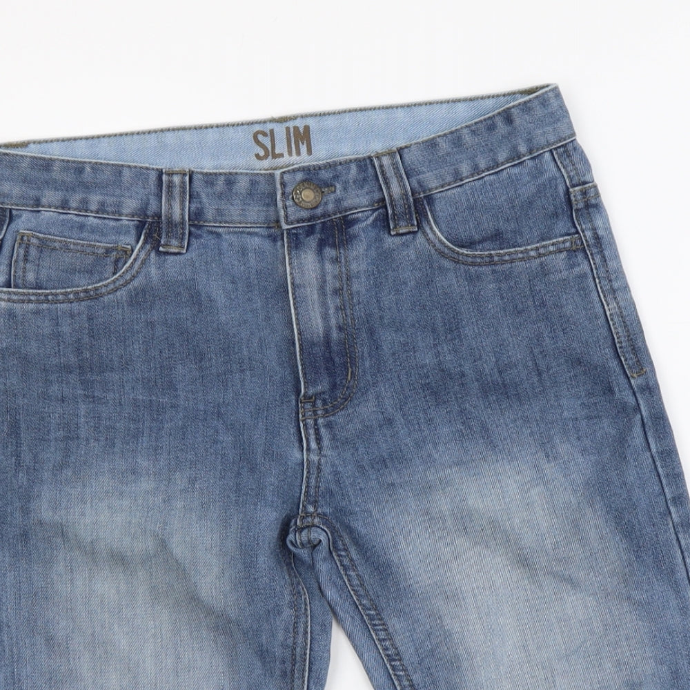 Denim & Co. Boys Blue Cotton Bermuda Shorts Size 10-11 Years Slim Zip
