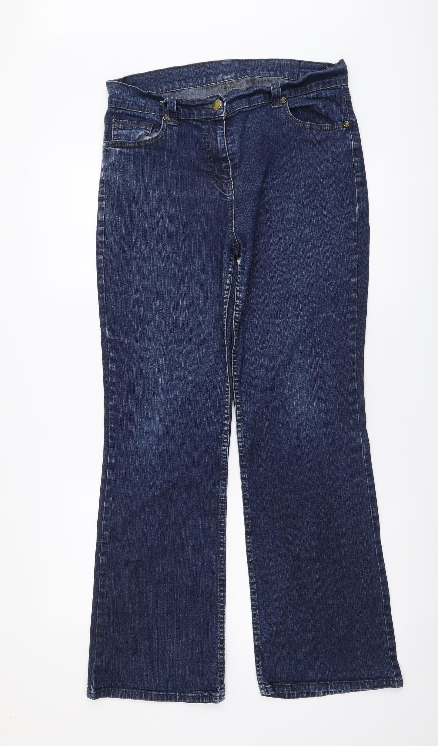 Marks and Spencer Womens Blue Cotton Bootcut Jeans Size 12 L29 in Regular Button