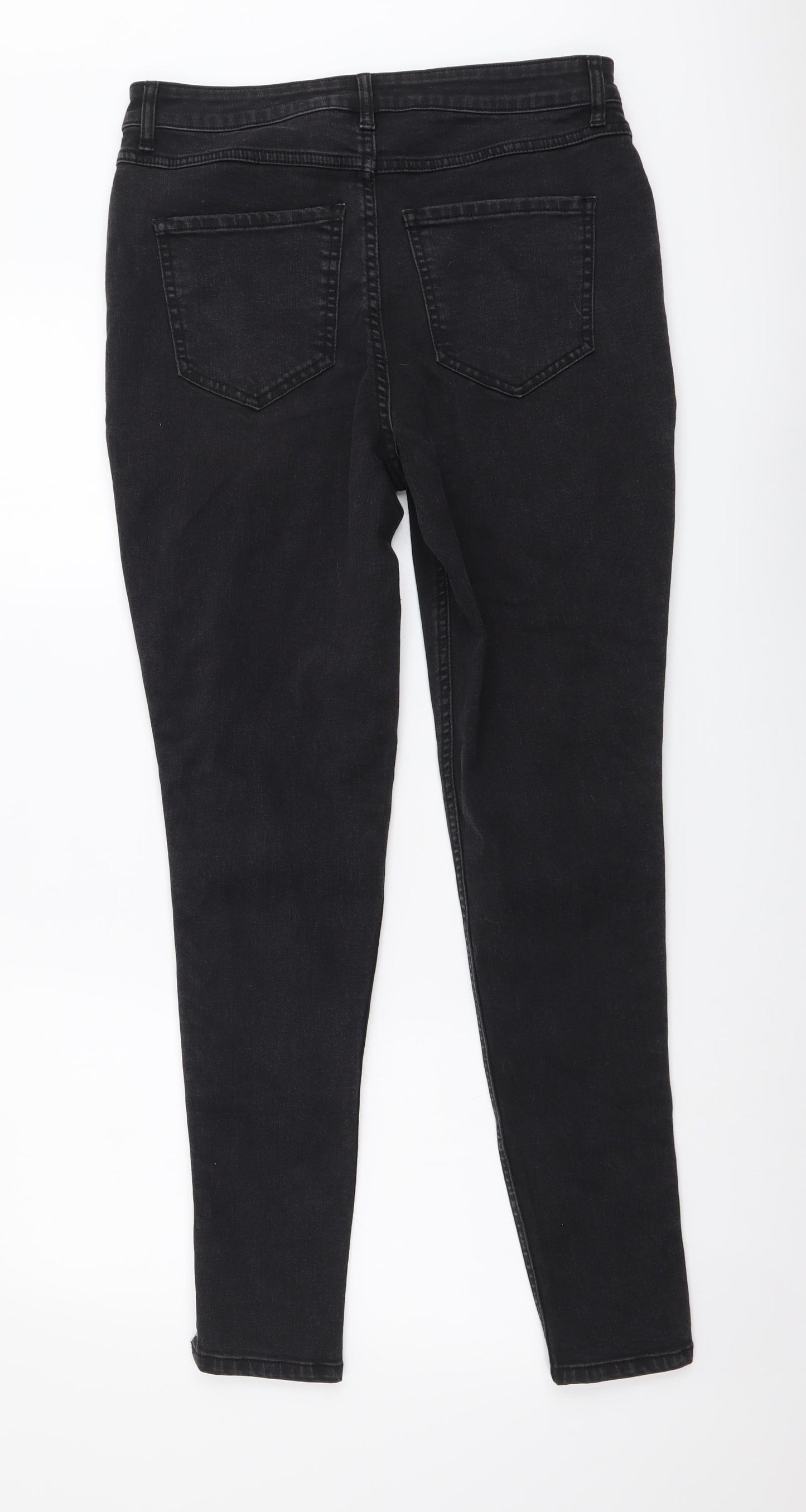 Denim & Co. Womens Grey Cotton Skinny Jeans Size 14 L29 in Regular Button - Lace Up Detail