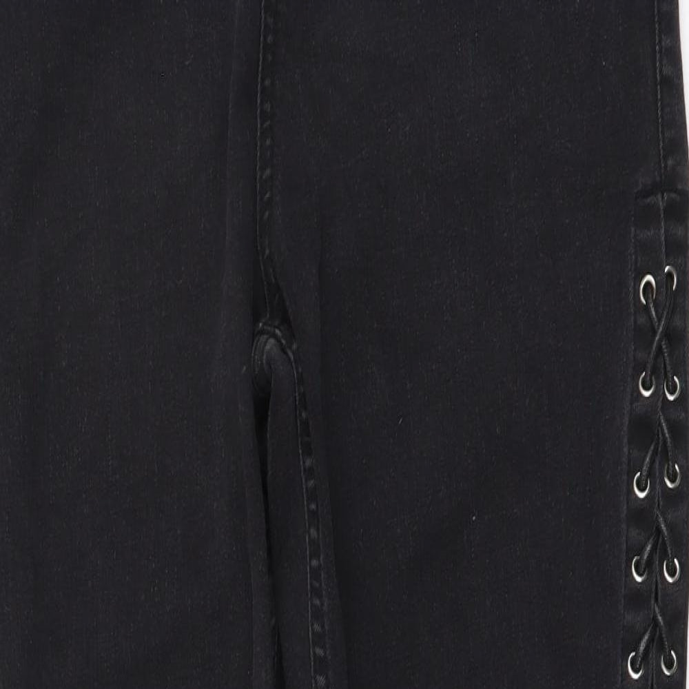 Denim & Co. Womens Grey Cotton Skinny Jeans Size 14 L29 in Regular Button - Lace Up Detail