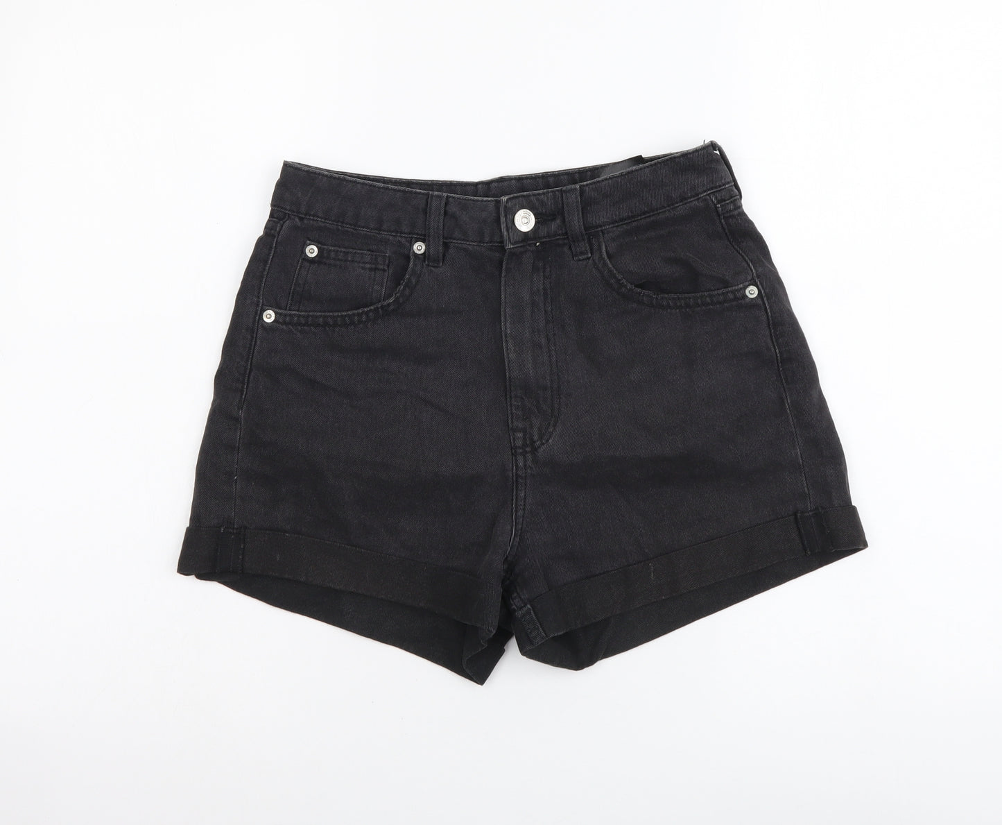 H&M Womens Grey Cotton Mom Shorts Size XS L3 in Regular Button