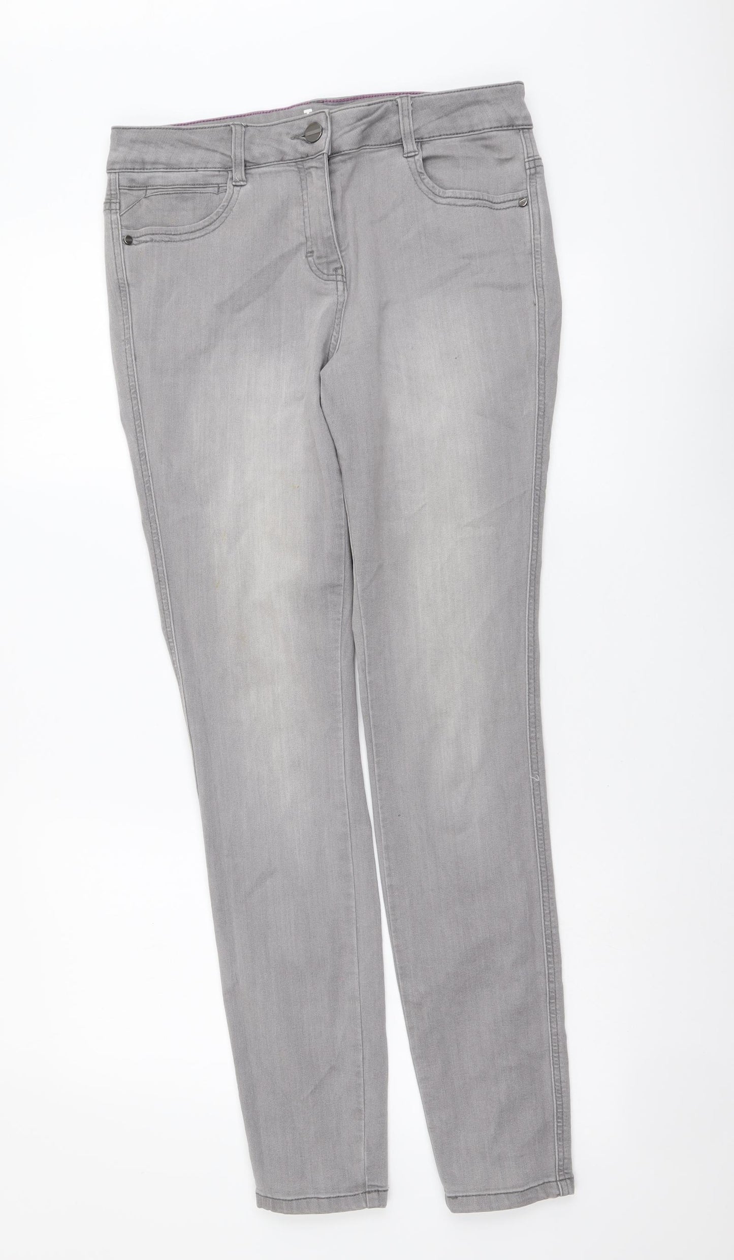 Tu Womens Grey Cotton Skinny Jeans Size 12 L31 in Regular Button