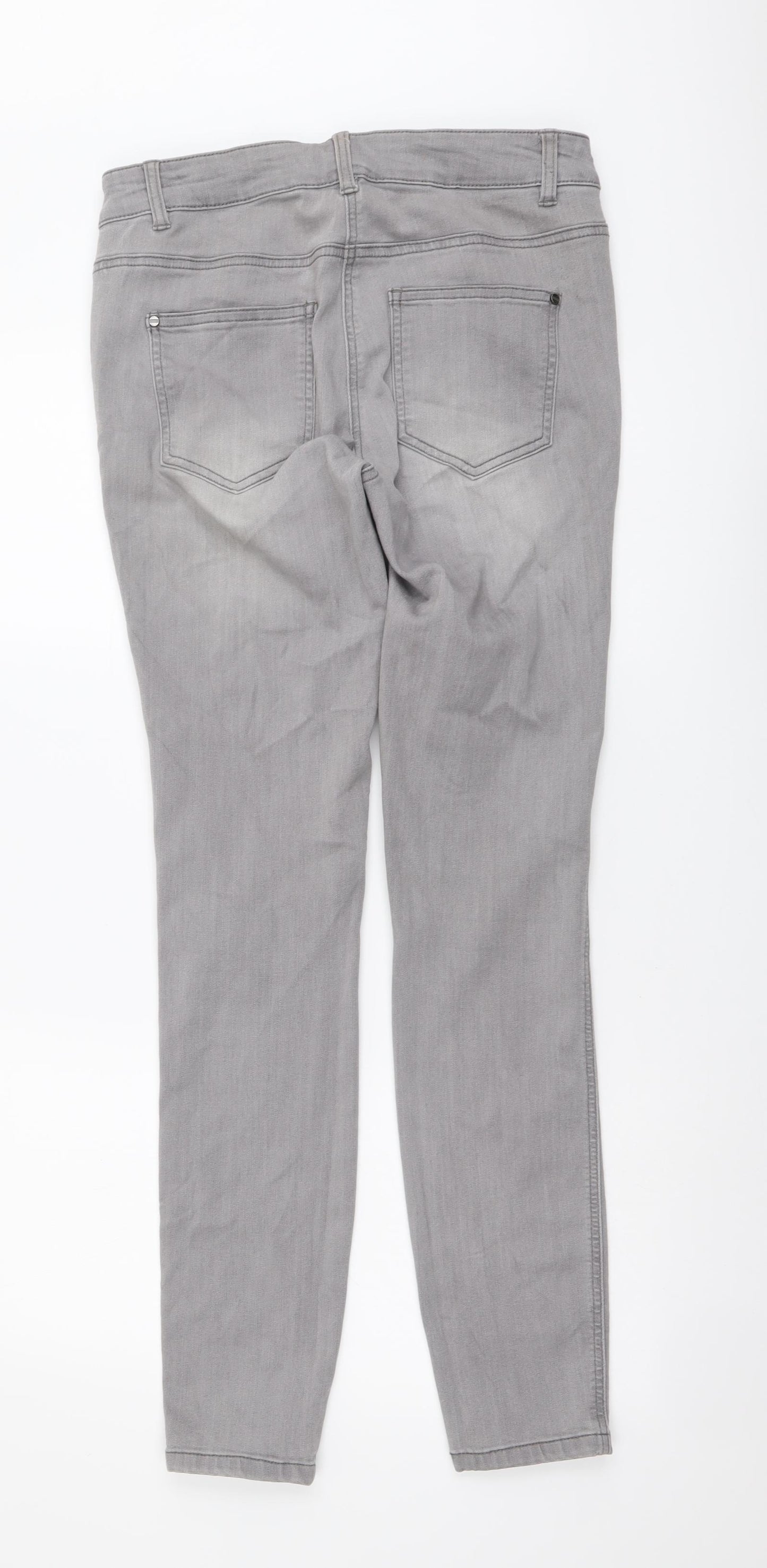 Tu Womens Grey Cotton Skinny Jeans Size 12 L31 in Regular Button