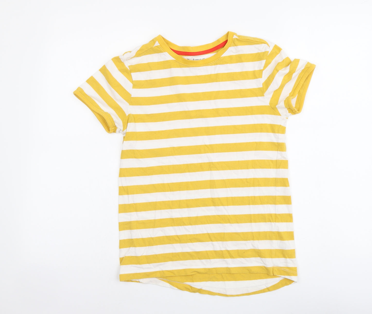 Nutmeg Boys Yellow Striped Cotton Basic T-Shirt Size 11-12 Years Round Neck Pullover