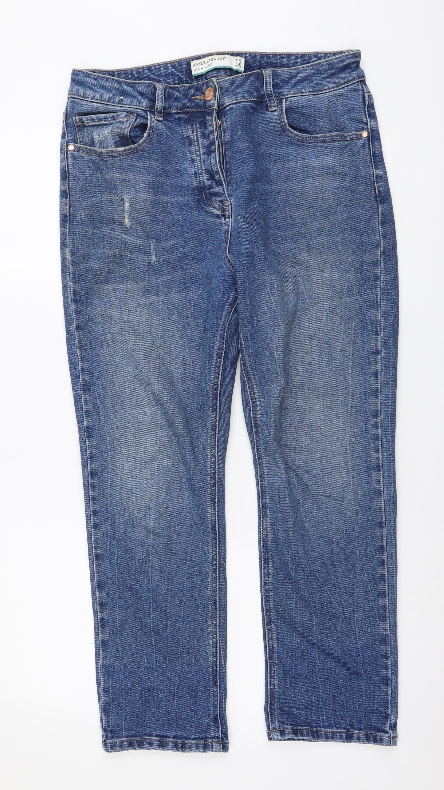 NEXT Womens Blue Cotton Straight Jeans Size 12 L25 in Regular Button