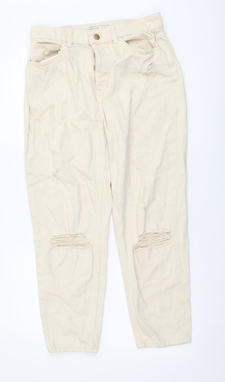 Denim & Co. Womens Beige Cotton Mom Jeans Size 12 L26 in Regular Button