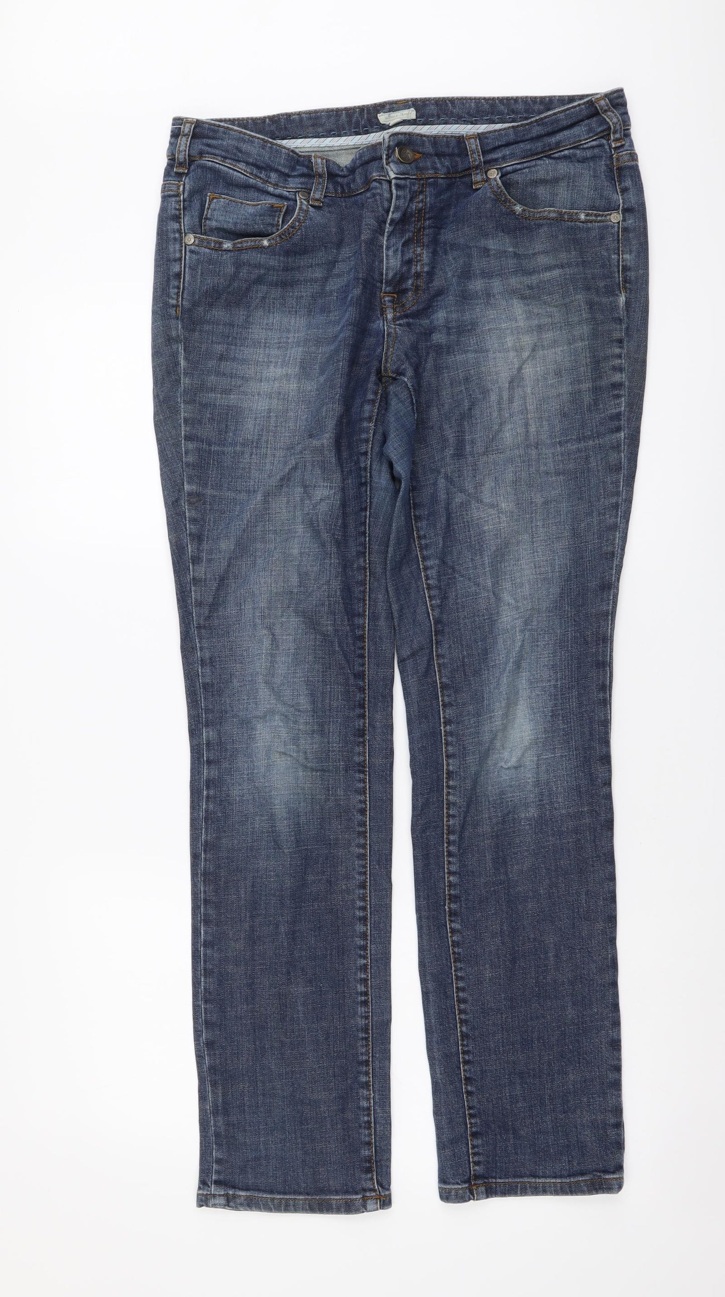 White Stuff Womens Blue Cotton Straight Jeans Size 12 L31 in Regular Button