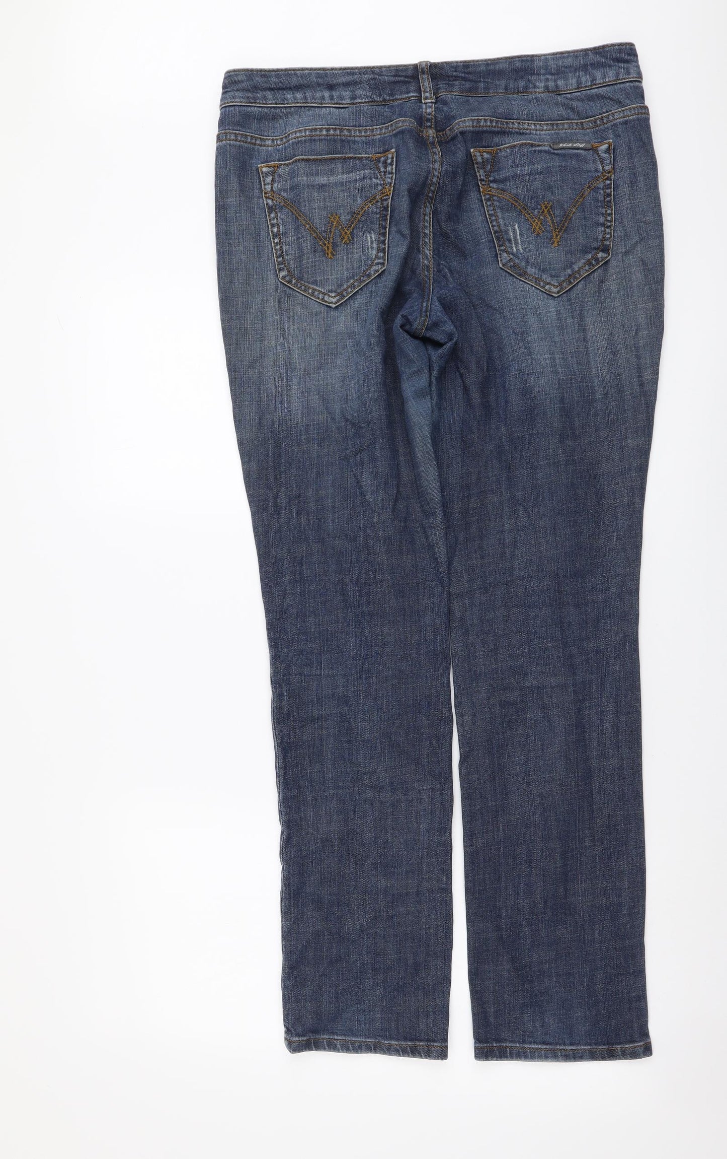 White Stuff Womens Blue Cotton Straight Jeans Size 12 L31 in Regular Button