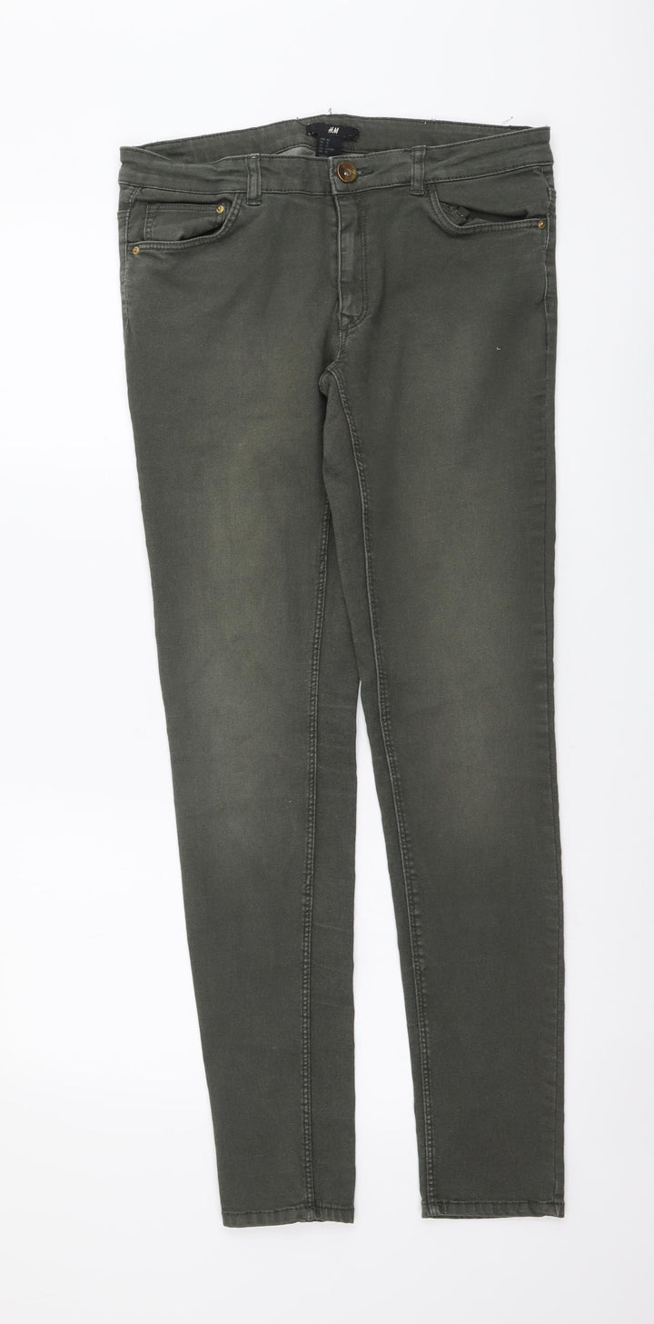 H&M Womens Green Cotton Skinny Jeans Size L L30 in Regular Button