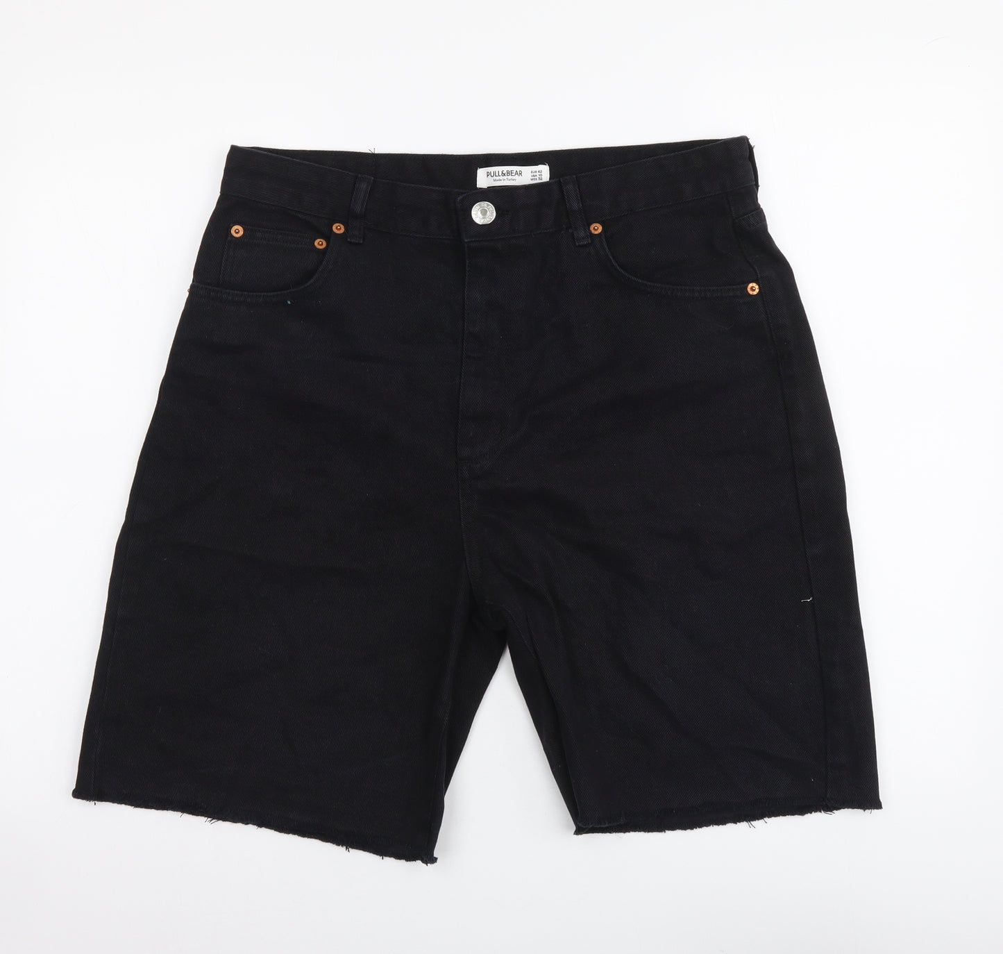 Pull&Bear Mens Black Cotton Chino Shorts Size XL L8 in Regular Button