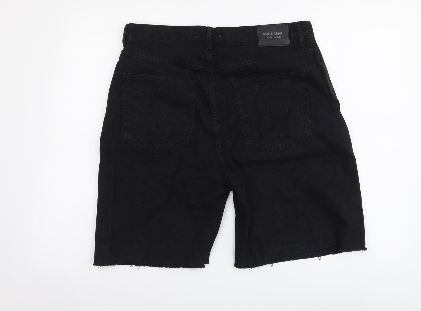 Pull&Bear Mens Black Cotton Chino Shorts Size XL L8 in Regular Button