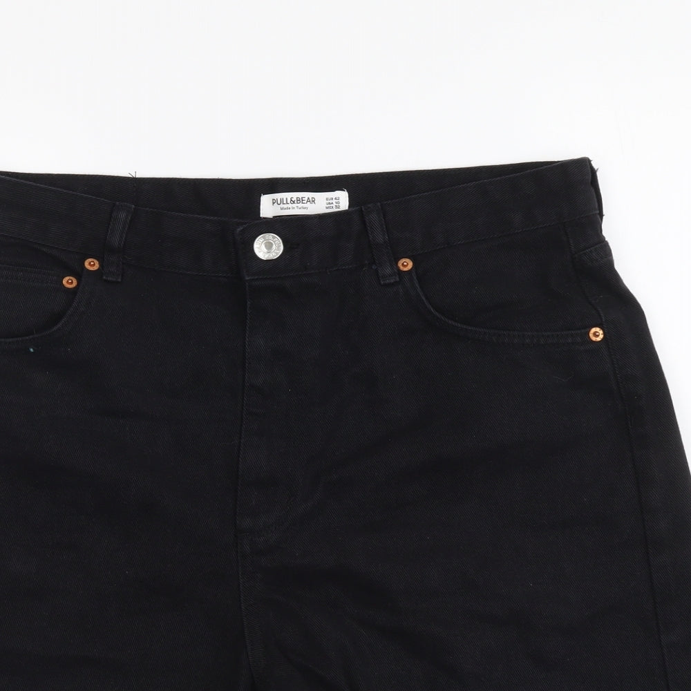 Pull&Bear Mens Black Cotton Chino Shorts Size XL L8 in Regular Button