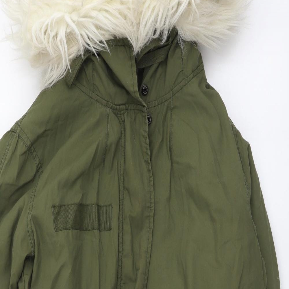 Topshop Womens Green Parka Coat Size 8 Zip