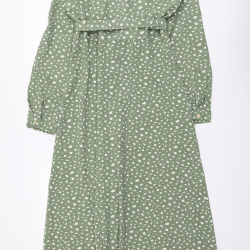Stella Morgan Womens Green Geometric Polyester Shirt Dress Size 8 Collared Button