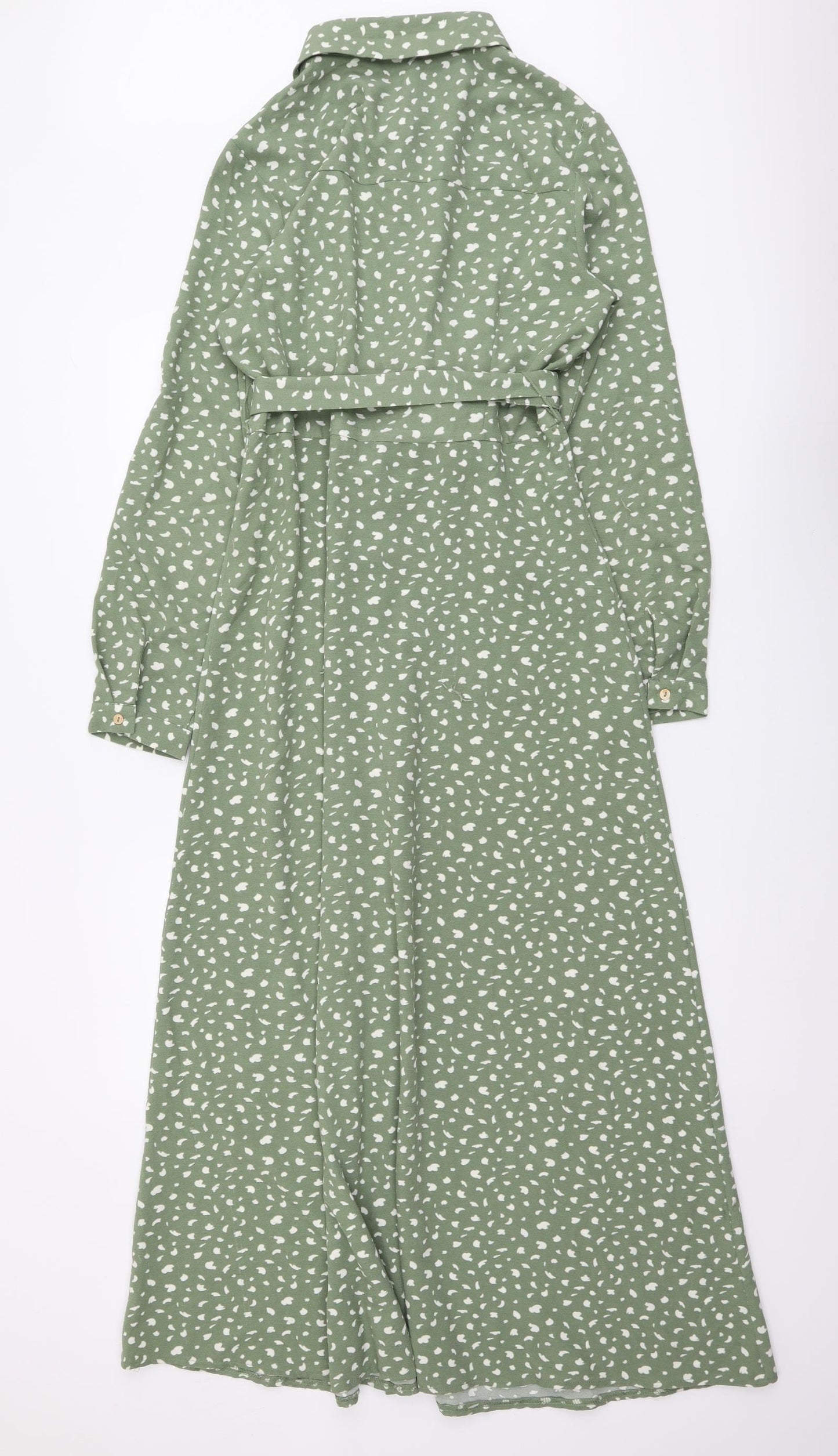 Stella Morgan Womens Green Geometric Polyester Shirt Dress Size 8 Collared Button