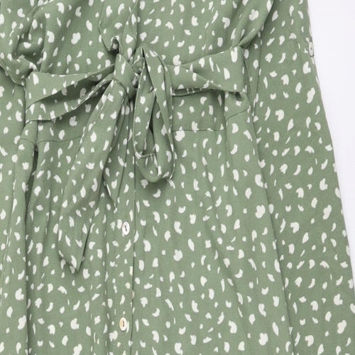 Stella Morgan Womens Green Geometric Polyester Shirt Dress Size 8 Collared Button