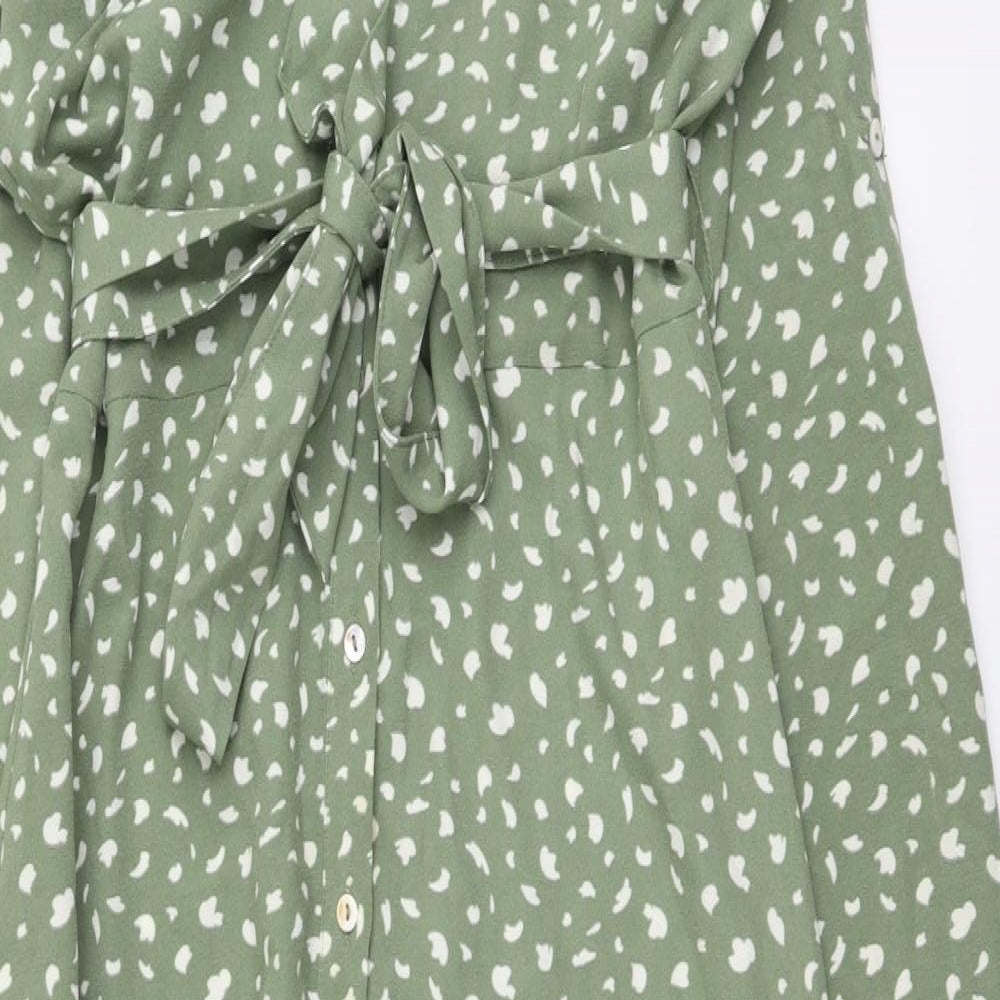 Stella Morgan Womens Green Geometric Polyester Shirt Dress Size 8 Collared Button