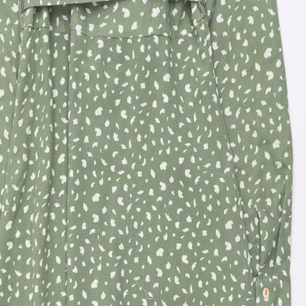 Stella Morgan Womens Green Geometric Polyester Shirt Dress Size 8 Collared Button
