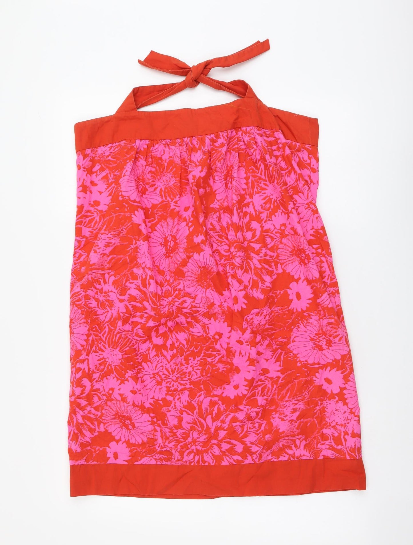 New Look Womens Red Floral Cotton Mini Size 14 Halter Zip
