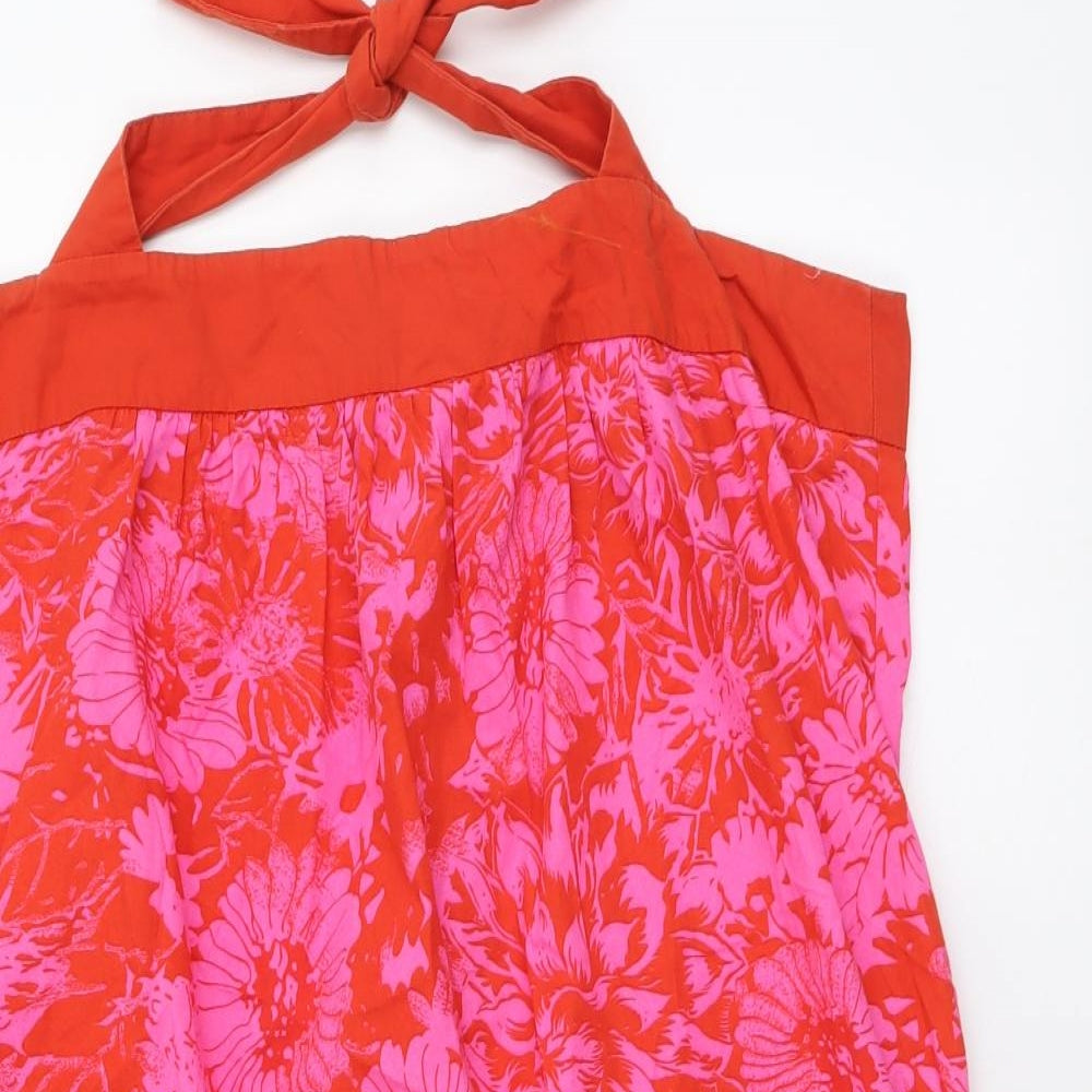 New Look Womens Red Floral Cotton Mini Size 14 Halter Zip