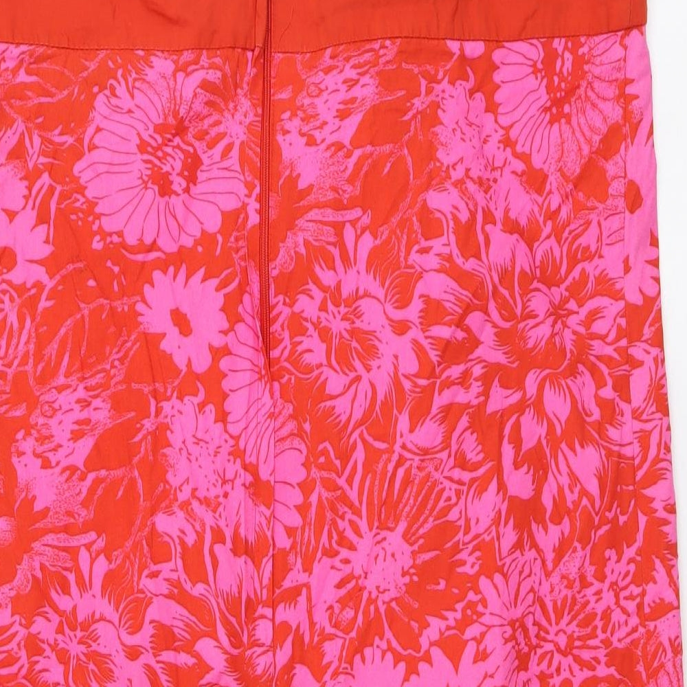 New Look Womens Red Floral Cotton Mini Size 14 Halter Zip