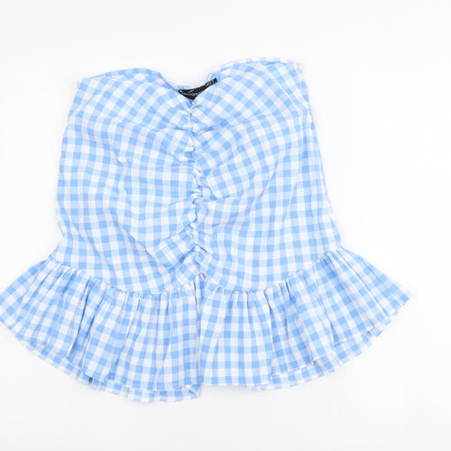 PRETTYLITTLETHING Womens Blue Check Polyester Basic Tank Size 10 Off the Shoulder
