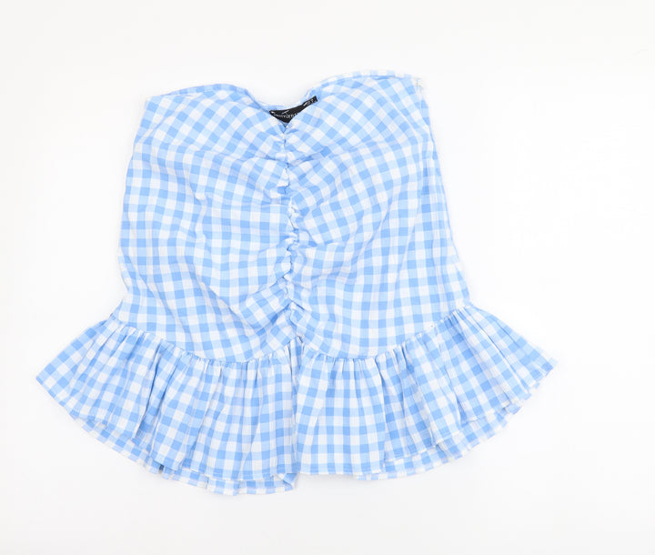 PRETTYLITTLETHING Womens Blue Check Polyester Basic Tank Size 10 Off the Shoulder