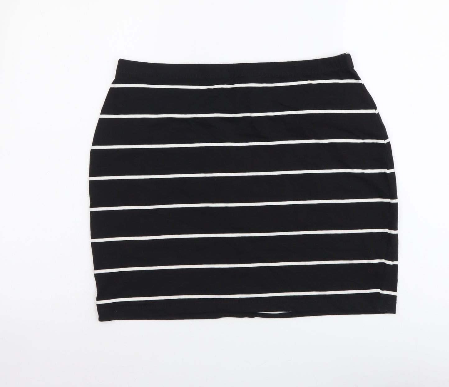 Primark Womens Black Striped Cotton Mini Skirt Size 14
