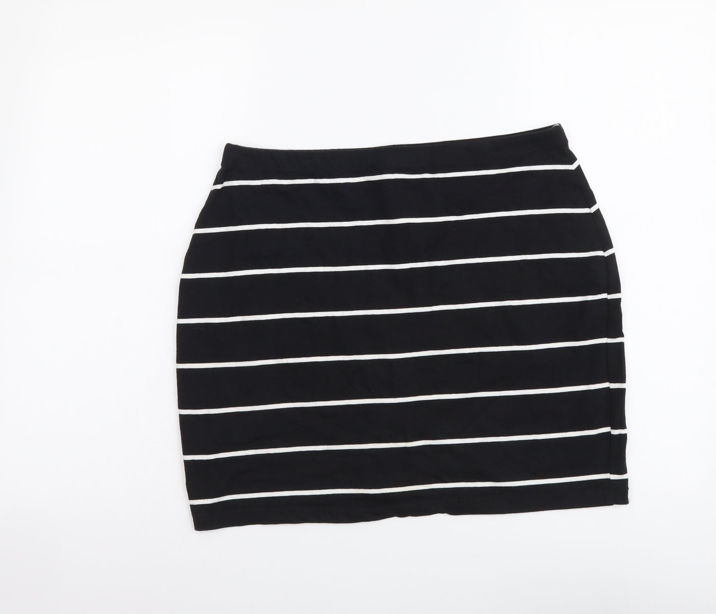 Primark Womens Black Striped Cotton Mini Skirt Size 14