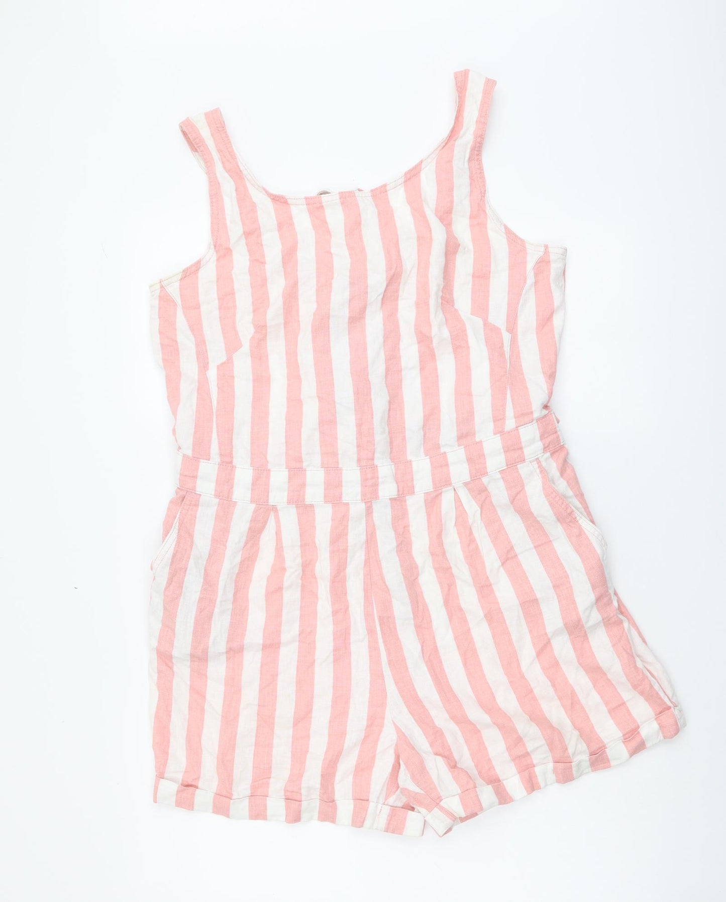 NEXT Womens Pink Striped Linen Playsuit One-Piece Size 14 Pullover