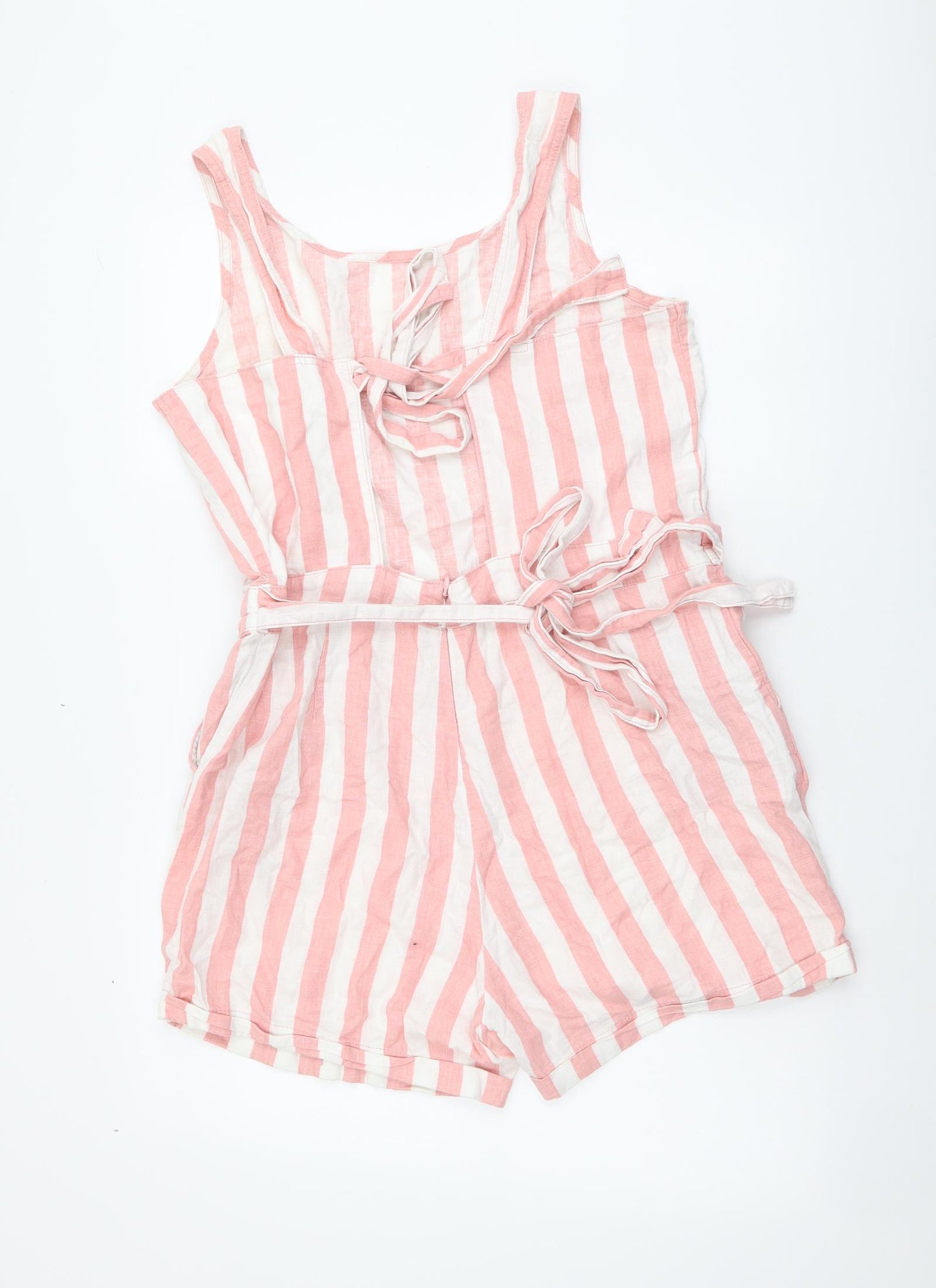 NEXT Womens Pink Striped Linen Playsuit One-Piece Size 14 Pullover