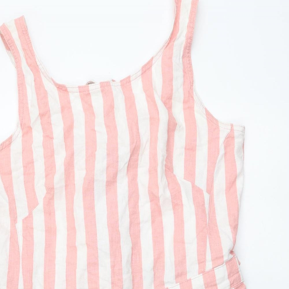 NEXT Womens Pink Striped Linen Playsuit One-Piece Size 14 Pullover