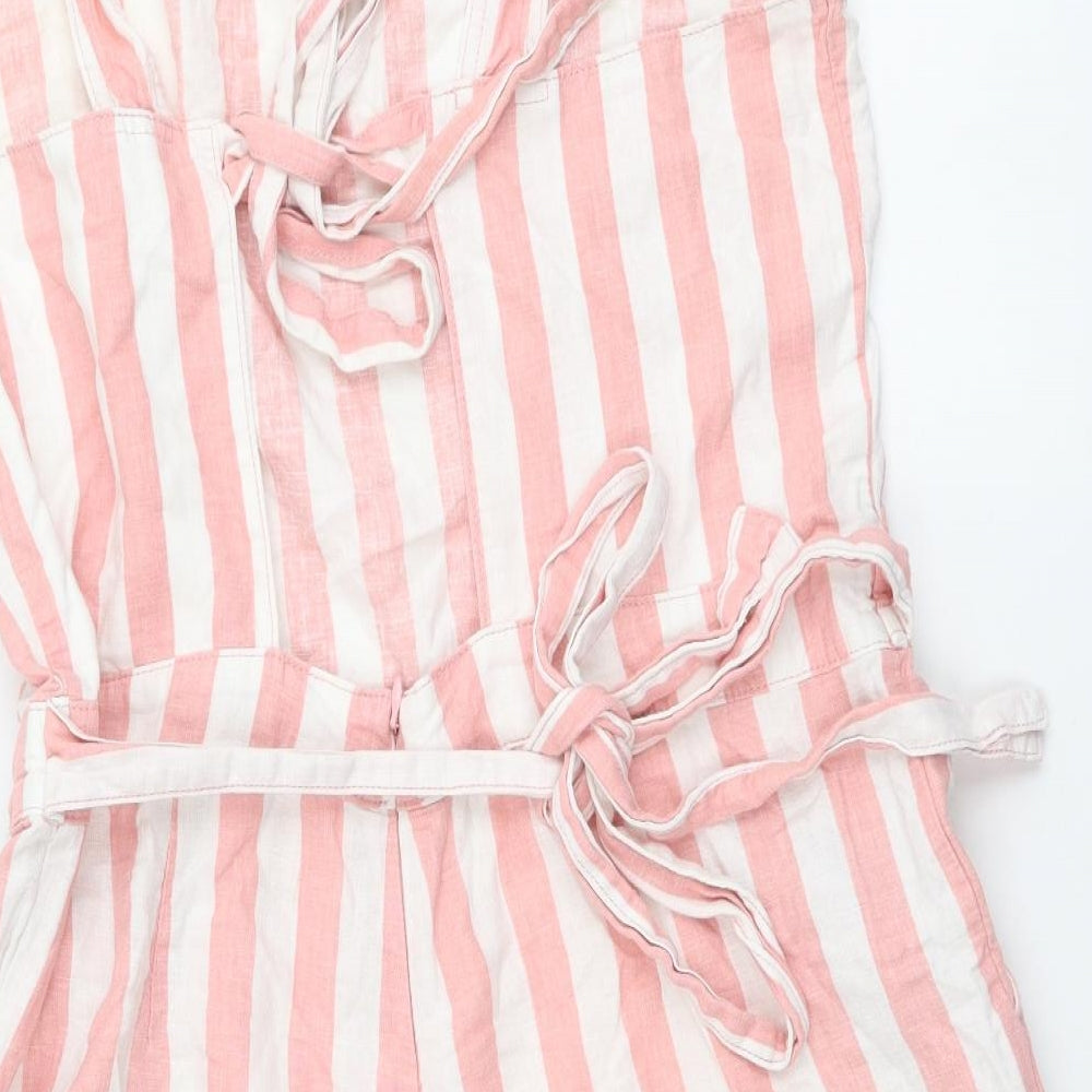 NEXT Womens Pink Striped Linen Playsuit One-Piece Size 14 Pullover