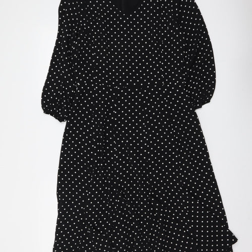Talbots Womens Black Polka Dot Polyester A-Line Size S V-Neck Zip