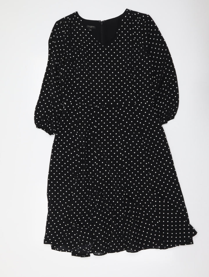 Talbots Womens Black Polka Dot Polyester A-Line Size S V-Neck Zip