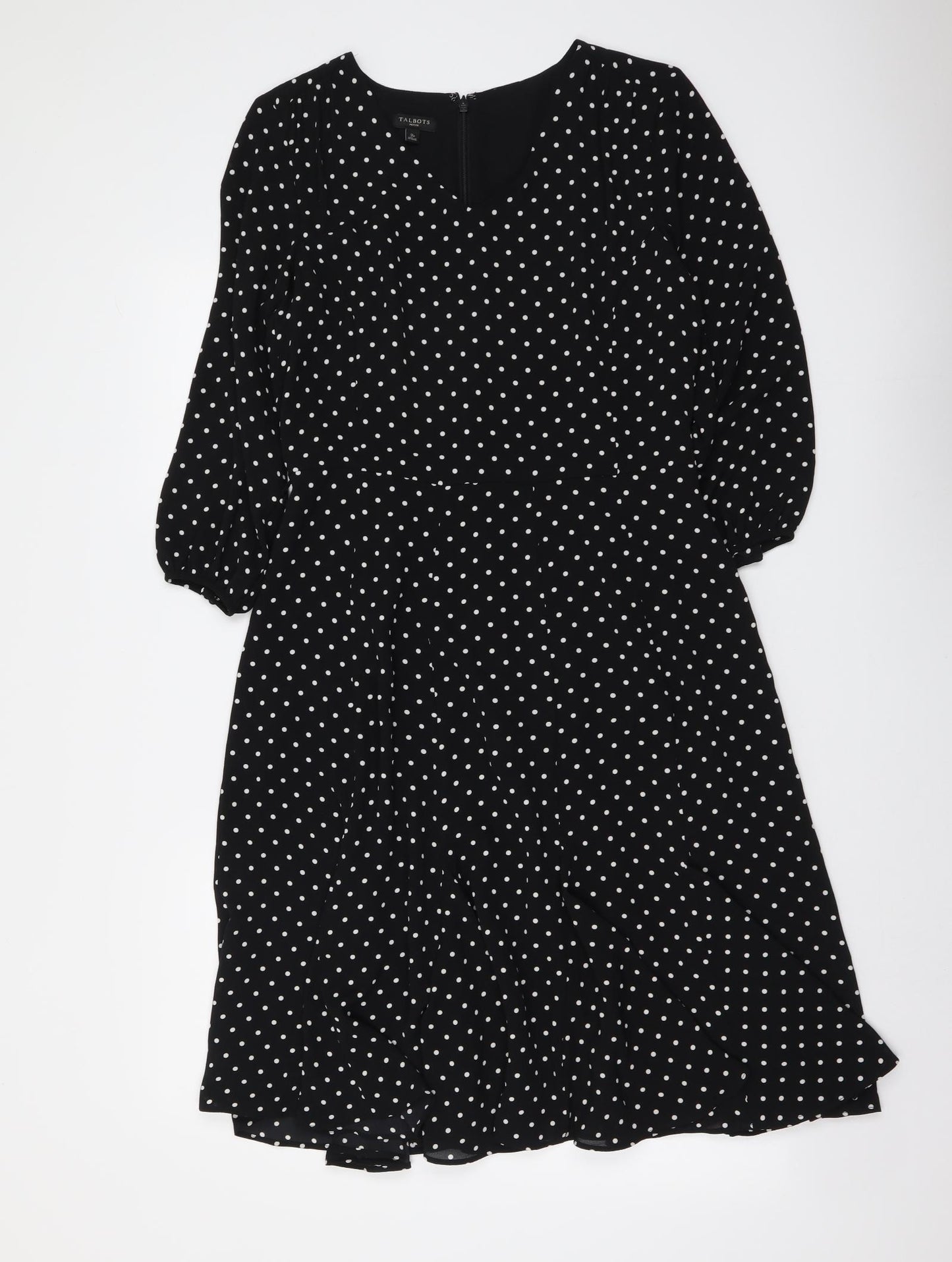 Talbots Womens Black Polka Dot Polyester A-Line Size S V-Neck Zip