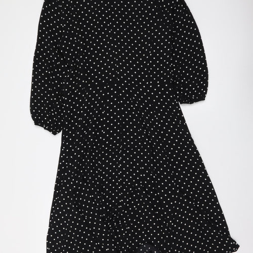 Talbots Womens Black Polka Dot Polyester A-Line Size S V-Neck Zip