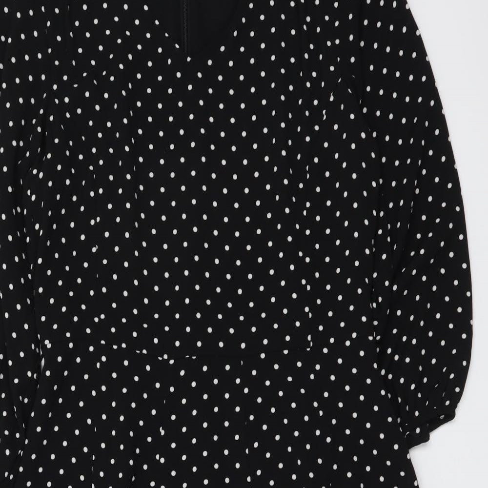Talbots Womens Black Polka Dot Polyester A-Line Size S V-Neck Zip