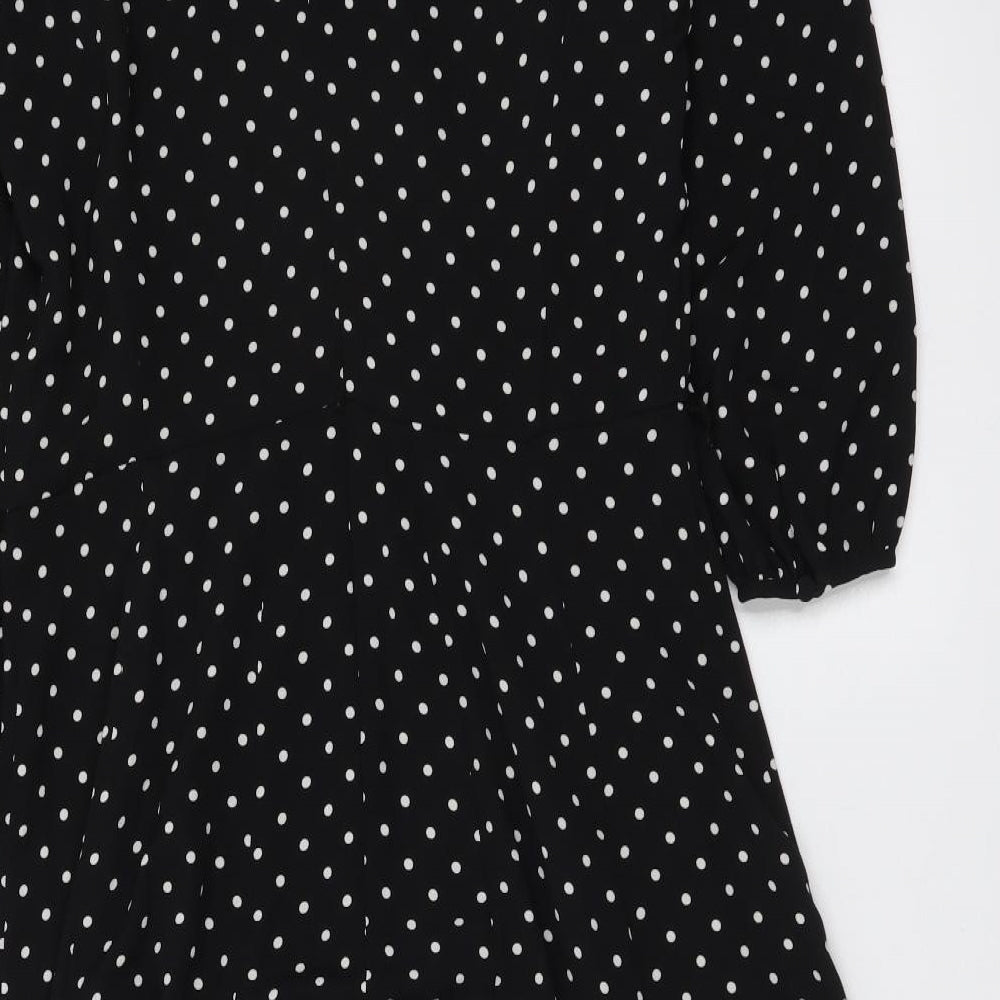 Talbots Womens Black Polka Dot Polyester A-Line Size S V-Neck Zip