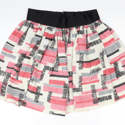 Preworn Womens Multicoloured Geometric Cotton Pleated Skirt Size 12 Zip