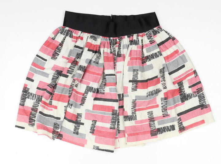 Preworn Womens Multicoloured Geometric Cotton Pleated Skirt Size 12 Zip