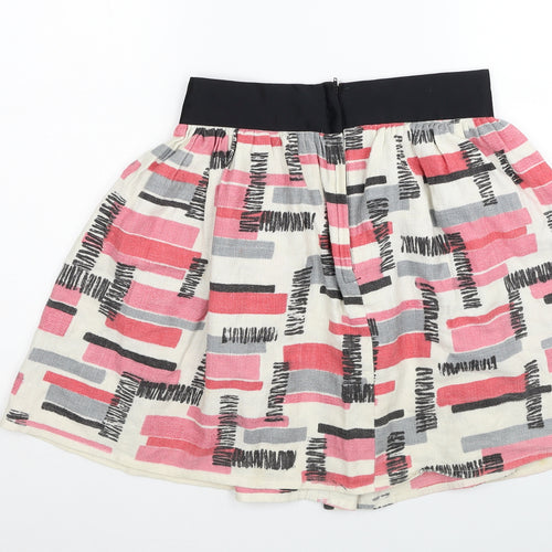 Preworn Womens Multicoloured Geometric Cotton Pleated Skirt Size 12 Zip