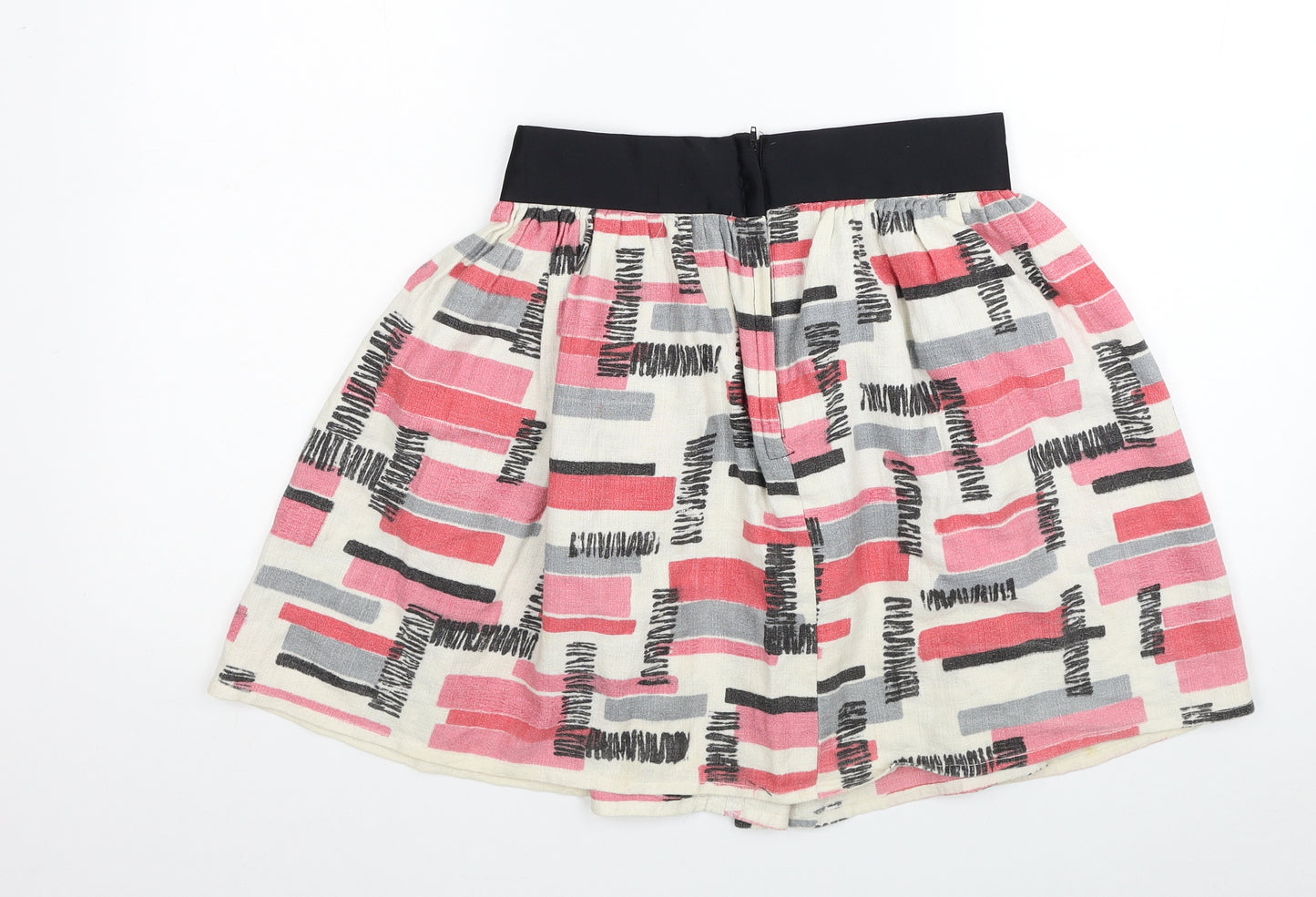 Preworn Womens Multicoloured Geometric Cotton Pleated Skirt Size 12 Zip