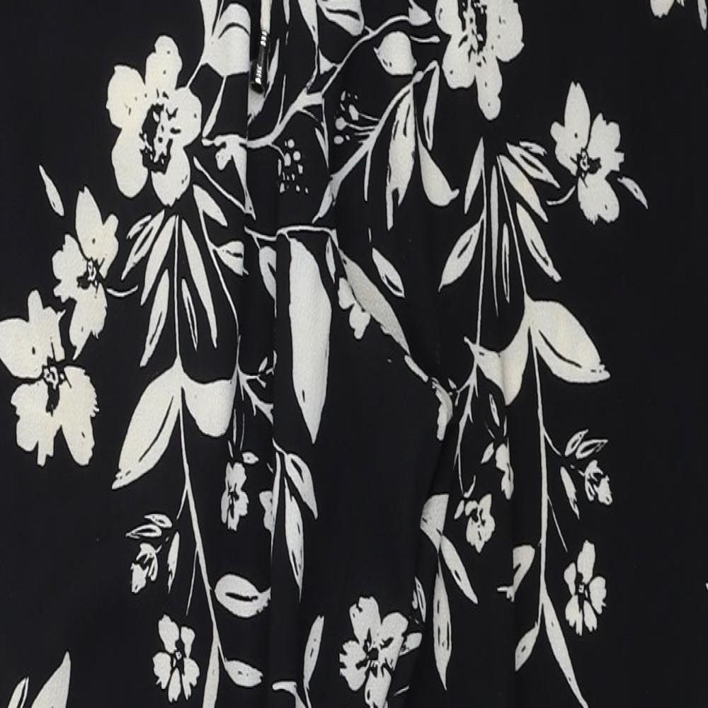 Papaya Womens Black Floral Polyester Capri Trousers Size 14 L28 in Regular Drawstring