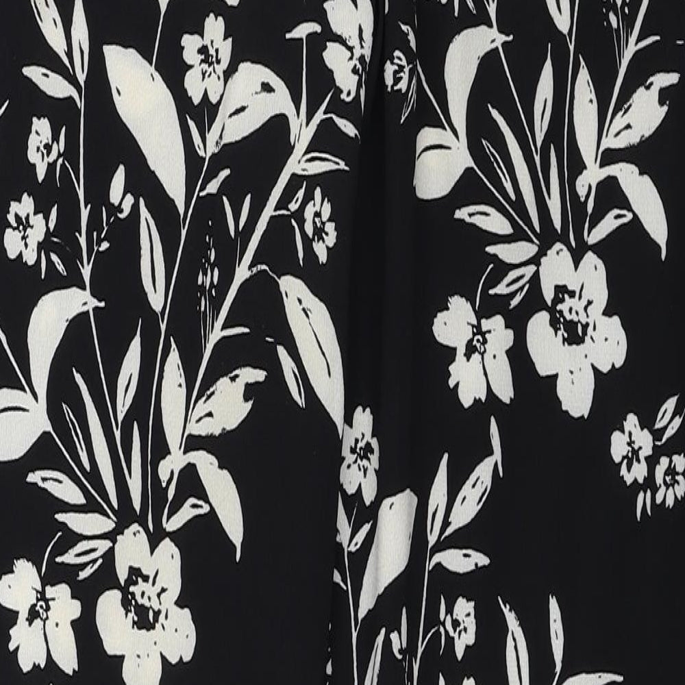 Papaya Womens Black Floral Polyester Capri Trousers Size 14 L28 in Regular Drawstring