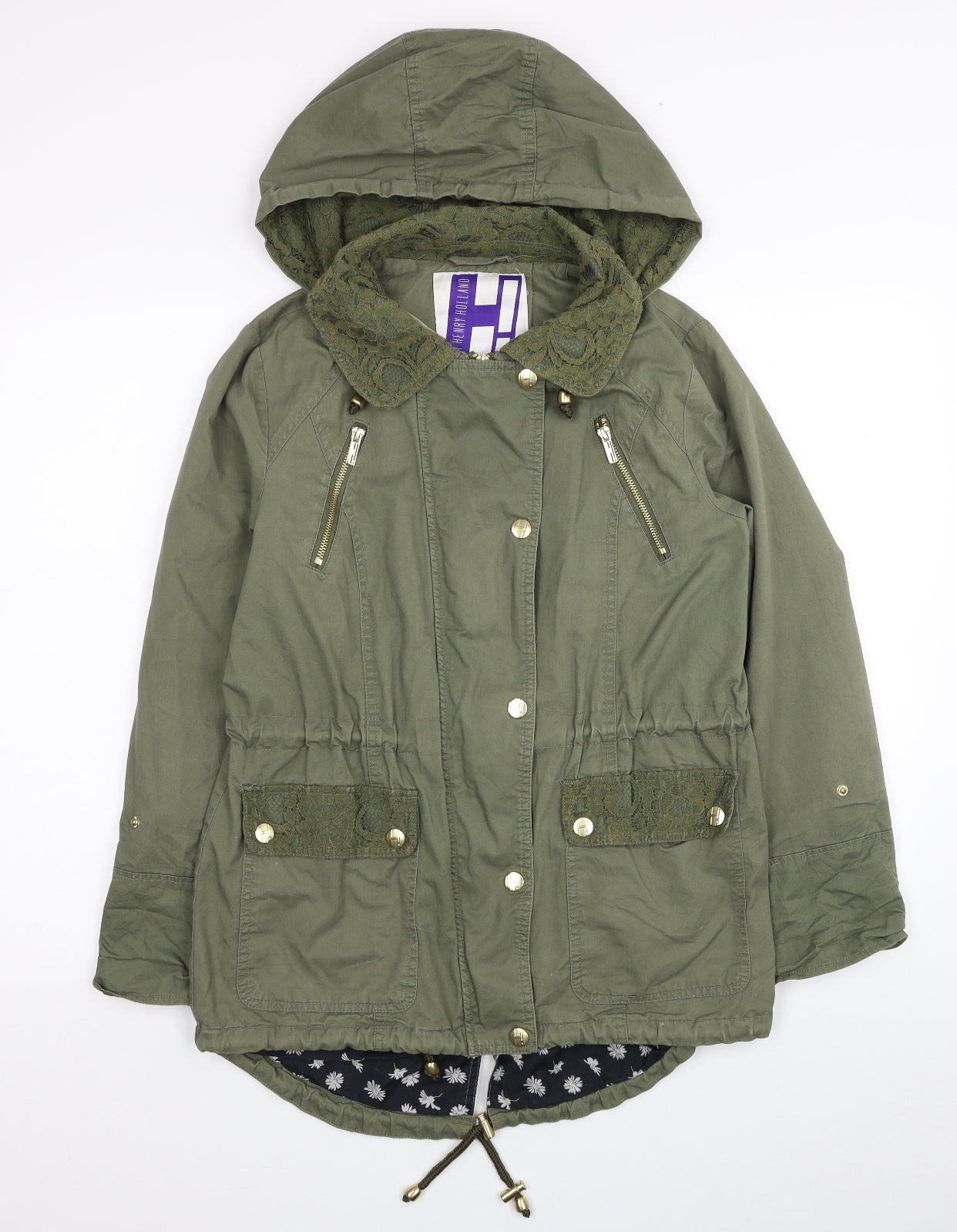 Debenhams Womens Green Anorak Coat Size 10 Zip - Lace Detail