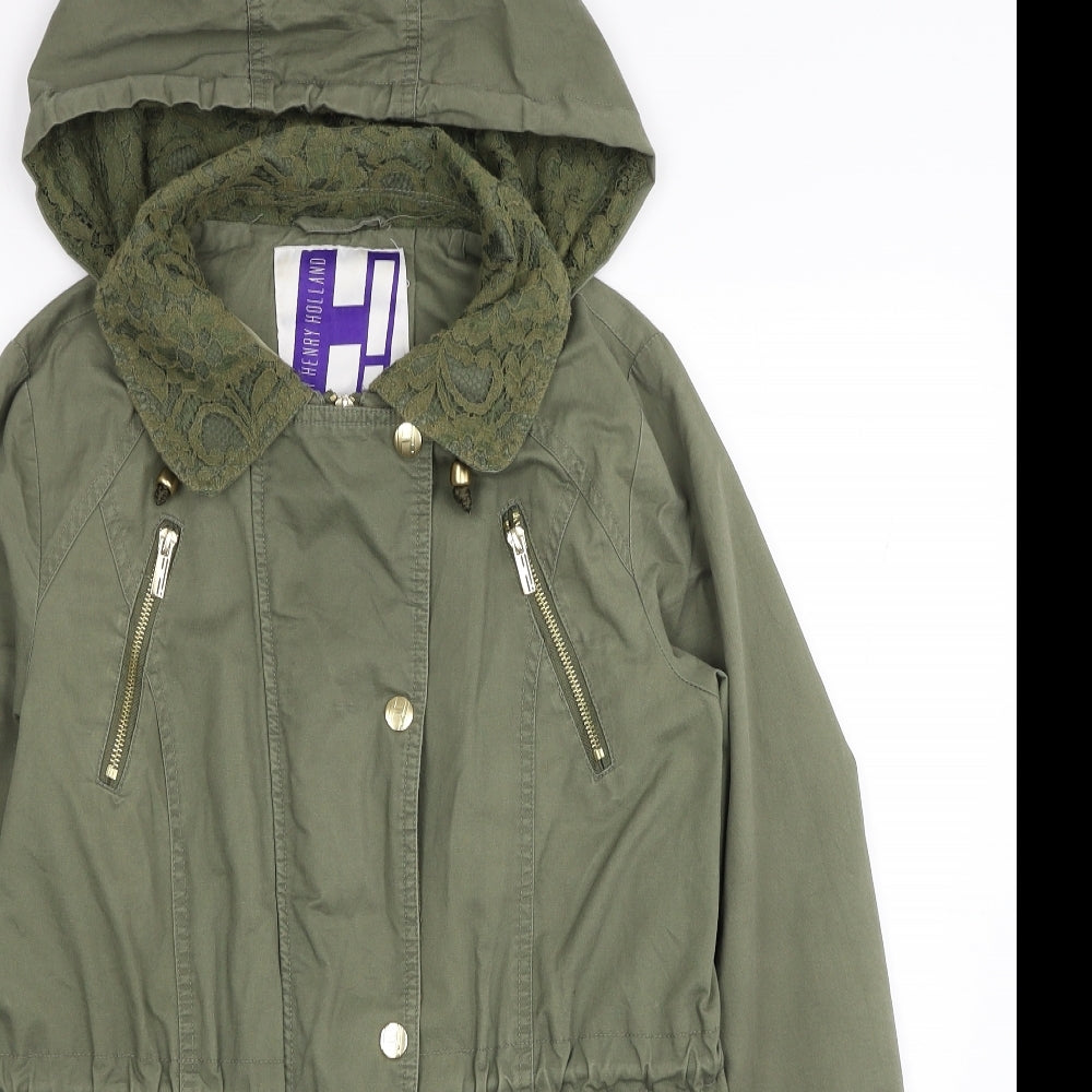 Debenhams Womens Green Anorak Coat Size 10 Zip - Lace Detail