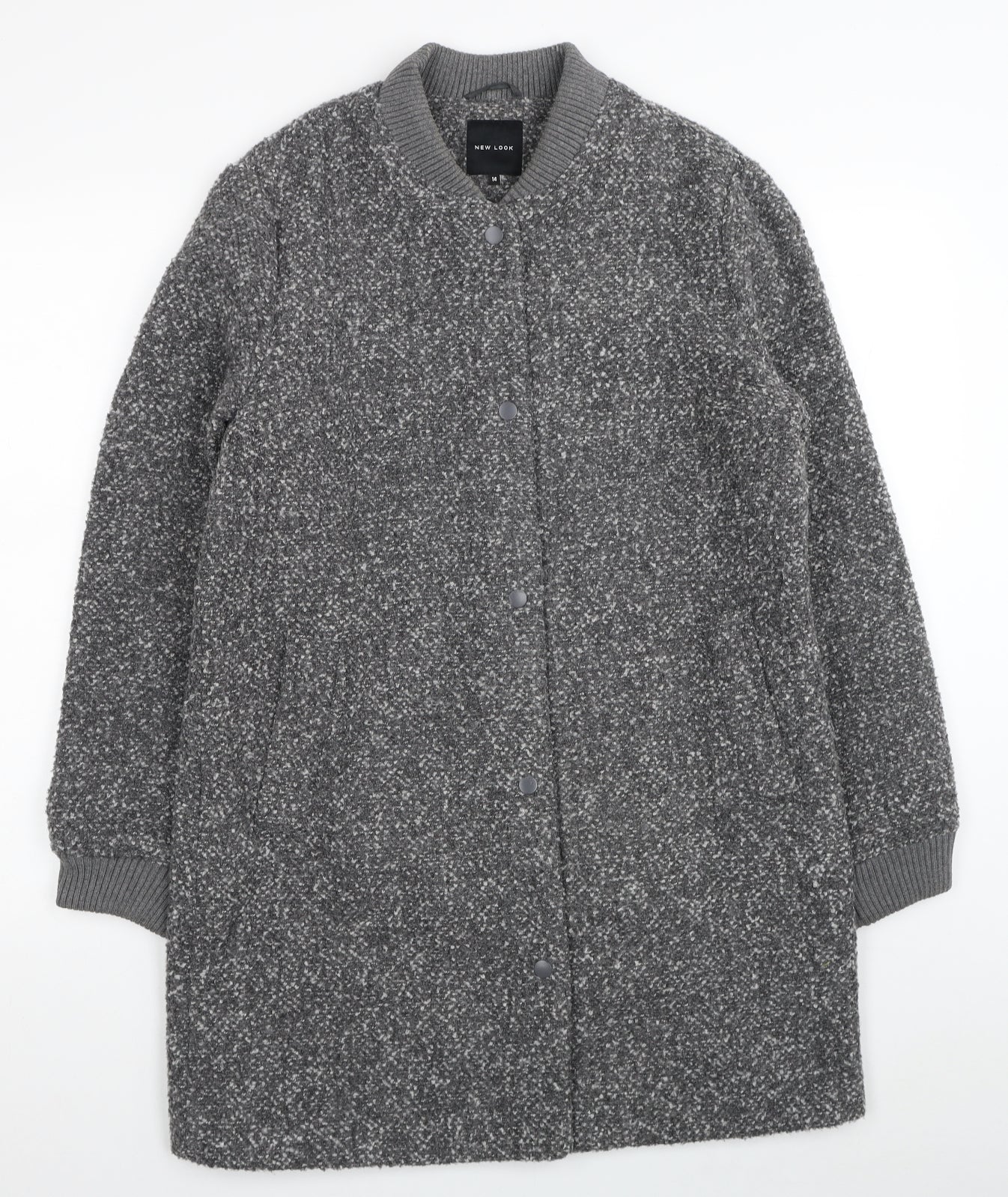 New Look Womens Grey Pea Coat Coat Size 14 Button